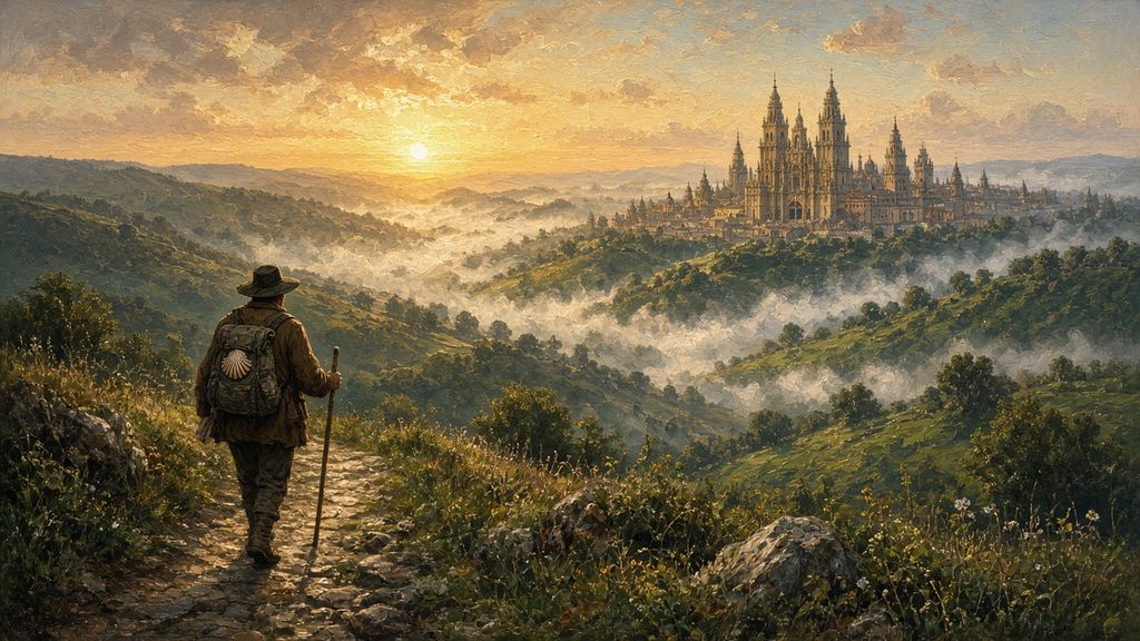 A Pilgrim at Sunrise near Santiago