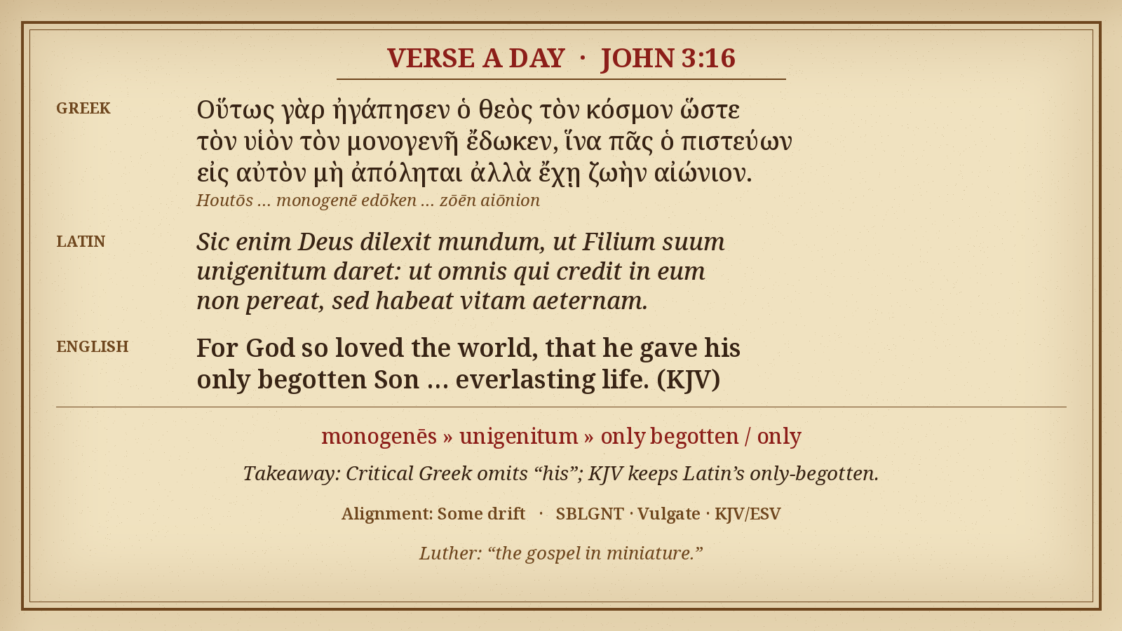 John 3:16 in Greek, Latin and English